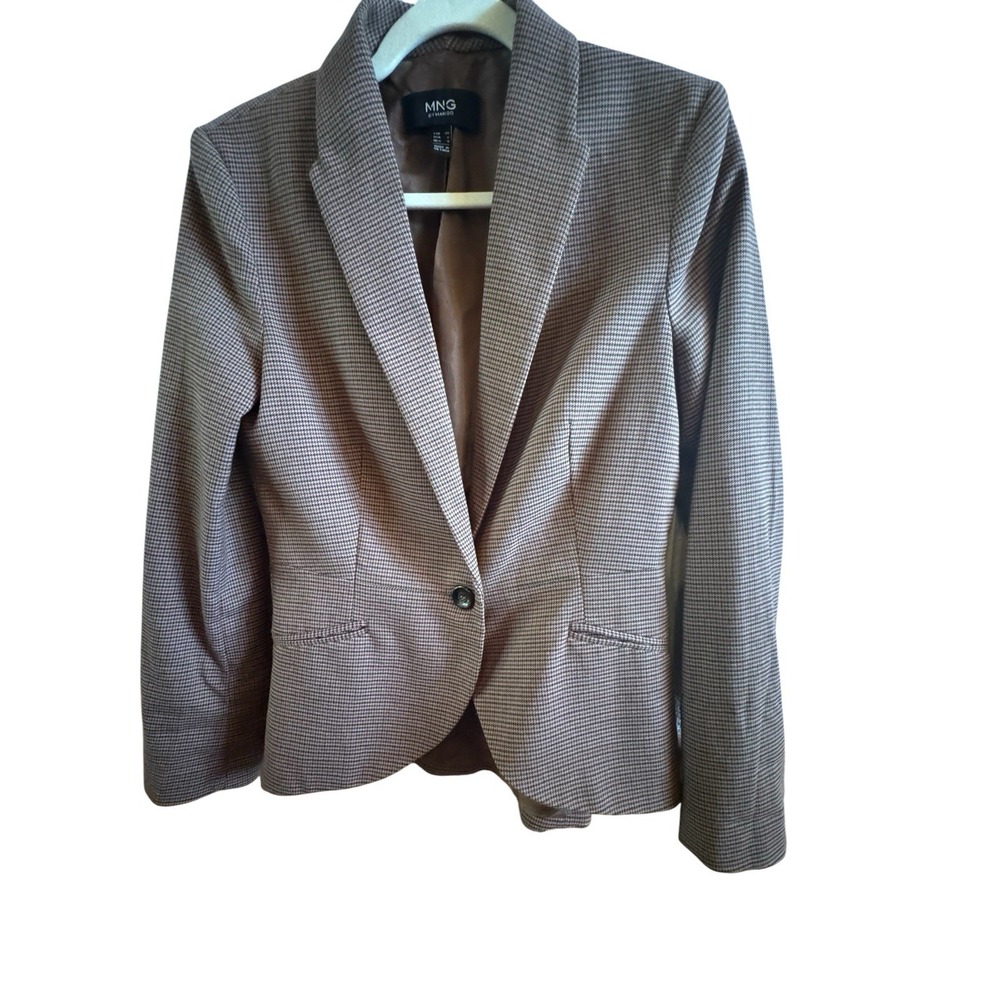 MNG By Mango Brown Red Houndstooth Women's 6 Blazer Notch Collar Welt Pockets